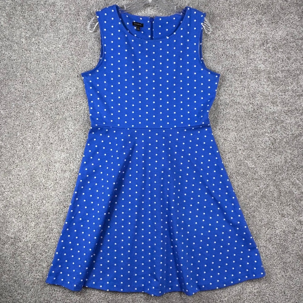 Talbots Blue White Polka Dot Fit & Flare Sleeveless Dress Womens Large L